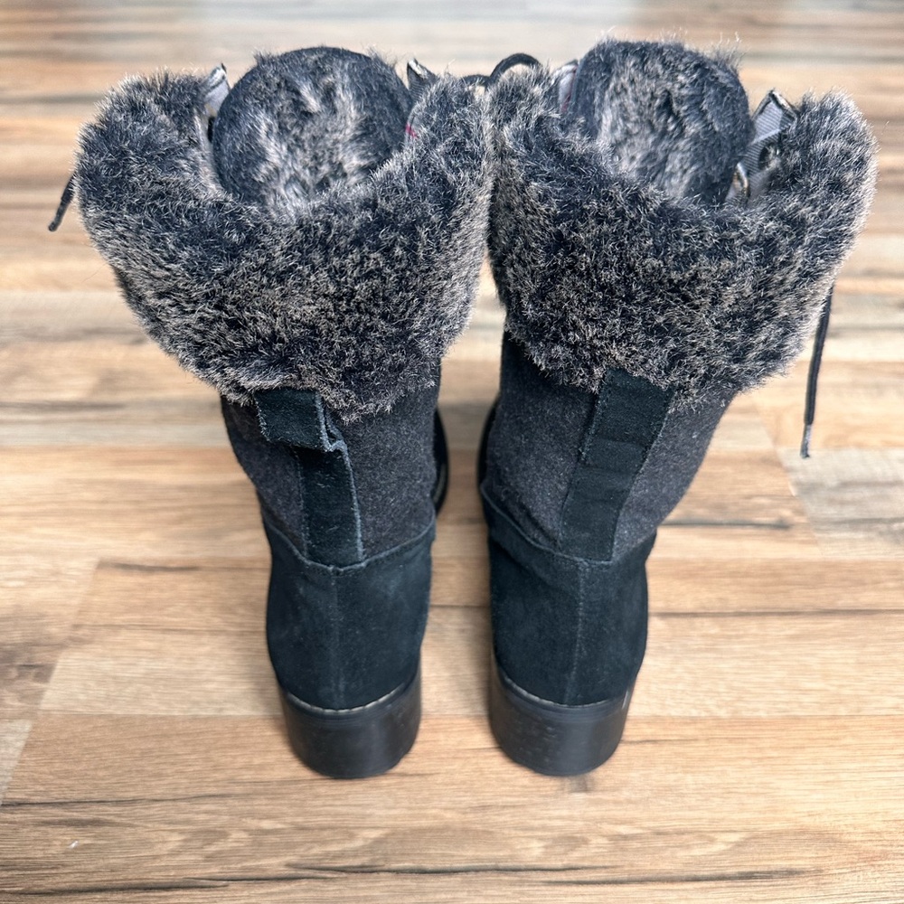Lands' End Women’s Black Suede and Faux Fur Lace-Up Boots Size 8.5 - Picture 8 of 11